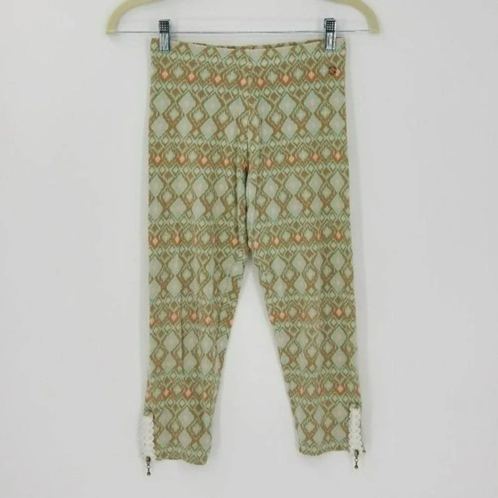 Matilda Jane Girl's Diamond Pattern Zip Lace Cuff Crop Leggings Blue Size 12